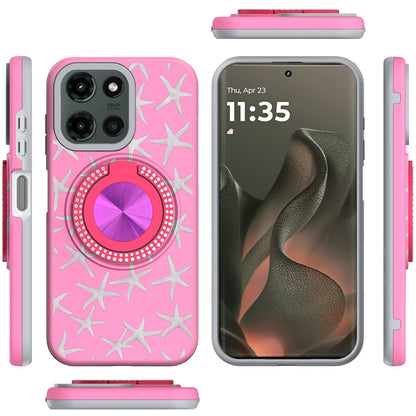 For Motorola Moto G Stylus 5G 2025 Pattern Design Hybrid with Invisible Ring Stand & Magnetic Back, Shockproof Protective Grip Case Cover