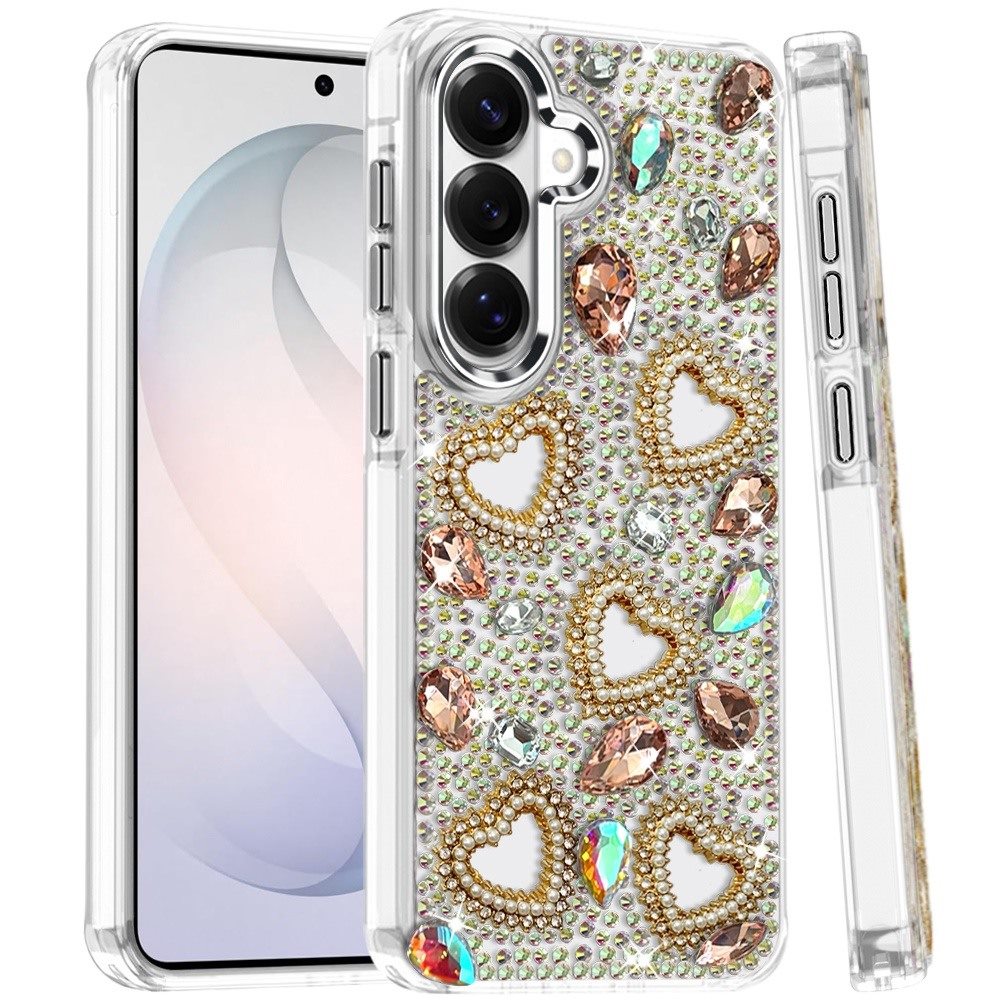 Luxury Crystal Heart Rhinestone Diamond Bling Shockproof Hybrid Glitter Protective Stylish Durable Grip