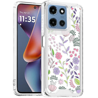 Phone Case for Motorola Moto G Play 5G 2026/ 5G 2025/ 5G2026 Beautiful Floral TPU Shockproof Hybrid Rubber PC Slim Lightweight Protective Designer Pattern Cover Purple and Green Wildflowers