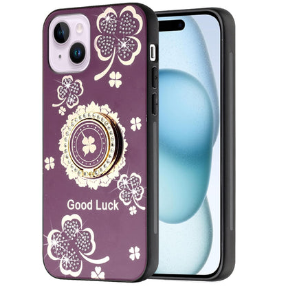 Phone Case for Apple iPhone 15 Diamond 3D Fashion Floral Glitter Engraved Luxury Bling Hybrid Shockproof Chrome Edge Protective Grip Cover Purple