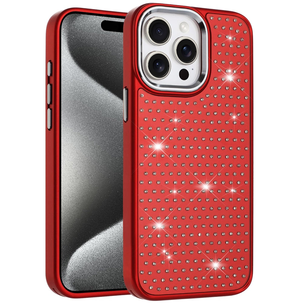 For Apple iPhone 15 Pro Max Bling Diamond Metallic, Full Sparkle Chrome Edged Hybrid Protective Shockproof Case Cover