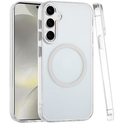 For Samsung Galaxy S25 /S24 Transparent Back Hybrid Case - Magnetic Circle, Color Frame, Metal Buttons, MagSafe Compatible Case Cover