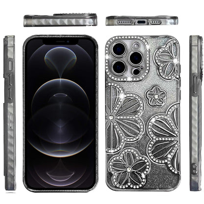 For Apple iPhone 17E /16E Luxury Flower Design Sparkle Glitter Diamond Rhinestone Shimmer Bling Plating Thick TPU Hard PC Case Cover