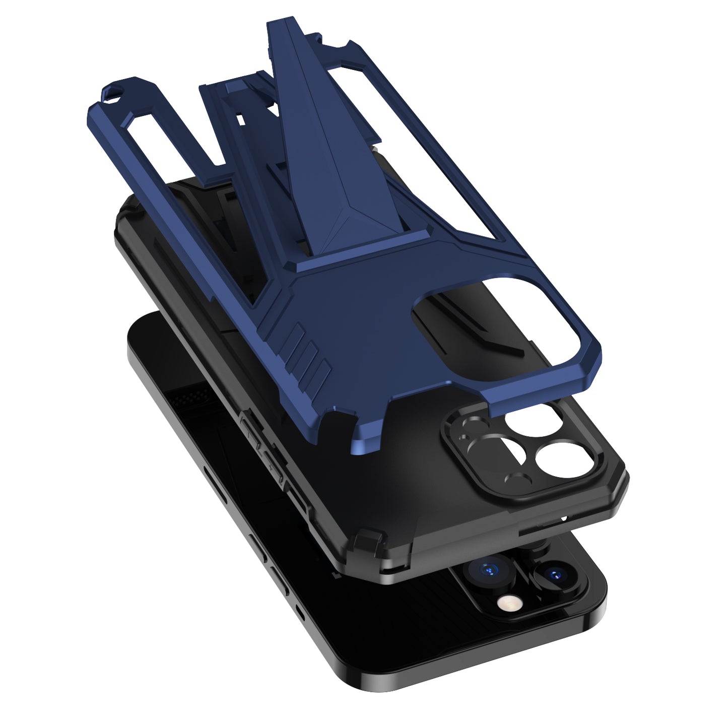 For Apple iPhone 13 Pro Max Heavy Duty Protection Hybrid Built-in Kickstand Rugged Shockproof Military Grade Dual Layer Full Body Case Cover Blue
