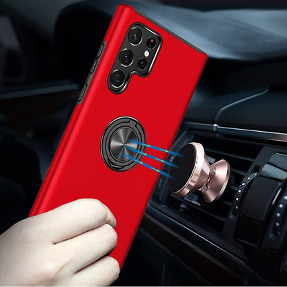 For Samsung Galaxy S23 Hybrid 360 Degree Rotatable Metal Invisible Ring Stand Holder Slim Fit Magnetic Car Mount Shockproof Case Cover Pink