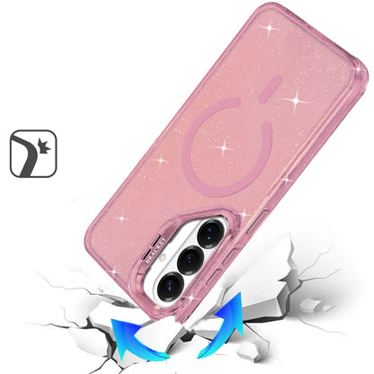 Phone Case for Samsung Galaxy S26 FE /Fan Edition Luxury Bling Scattered Glitter Hybrid Dual Layers with Integrated Camera Stand and Sparkle Finish Design Cover