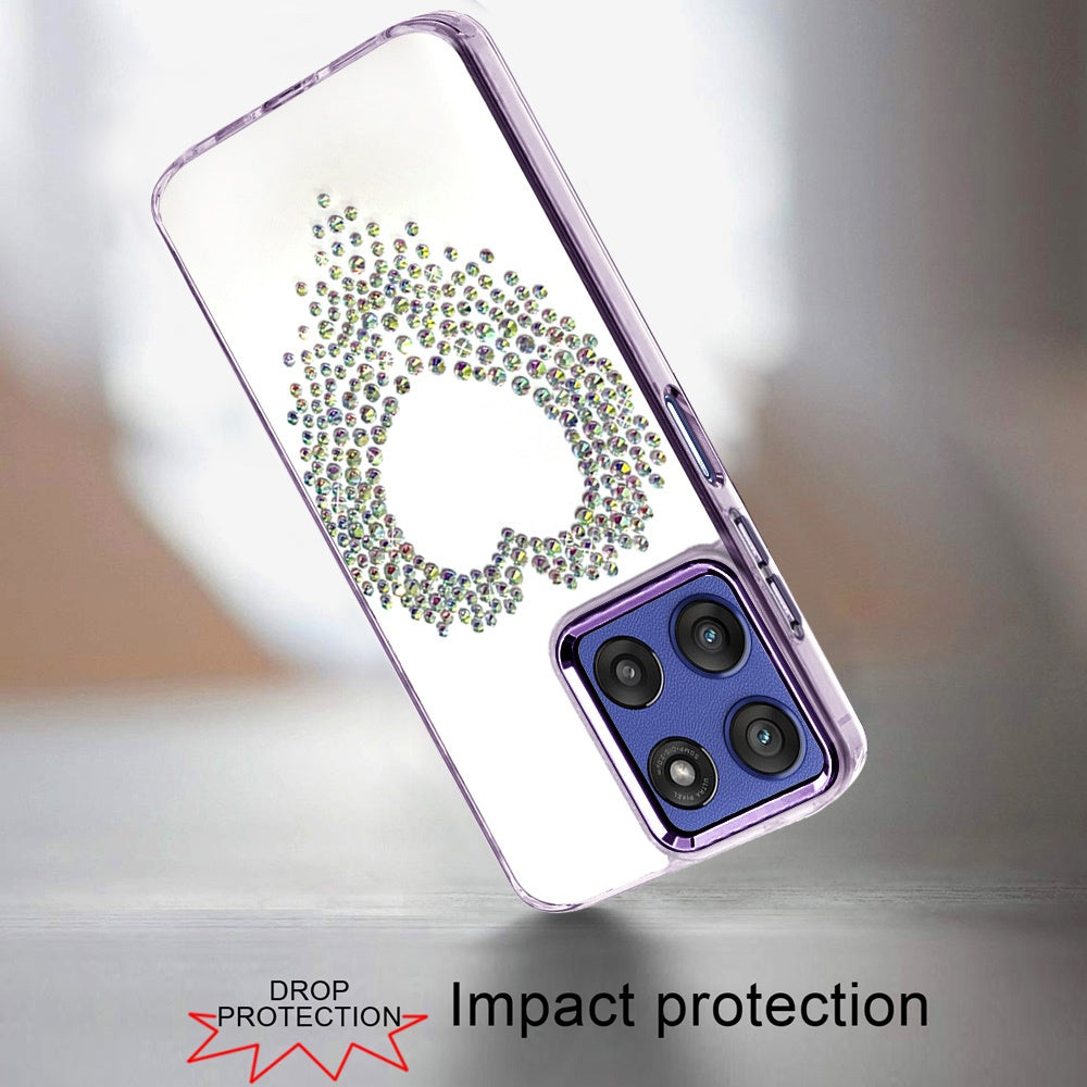 For Motorola Moto G 5G 2026/2025 Angel Hearts Bling Glitter Diamond Hybrid TPU Cover, Colorful Frame Shockproof Protective Back Case Cover Purple