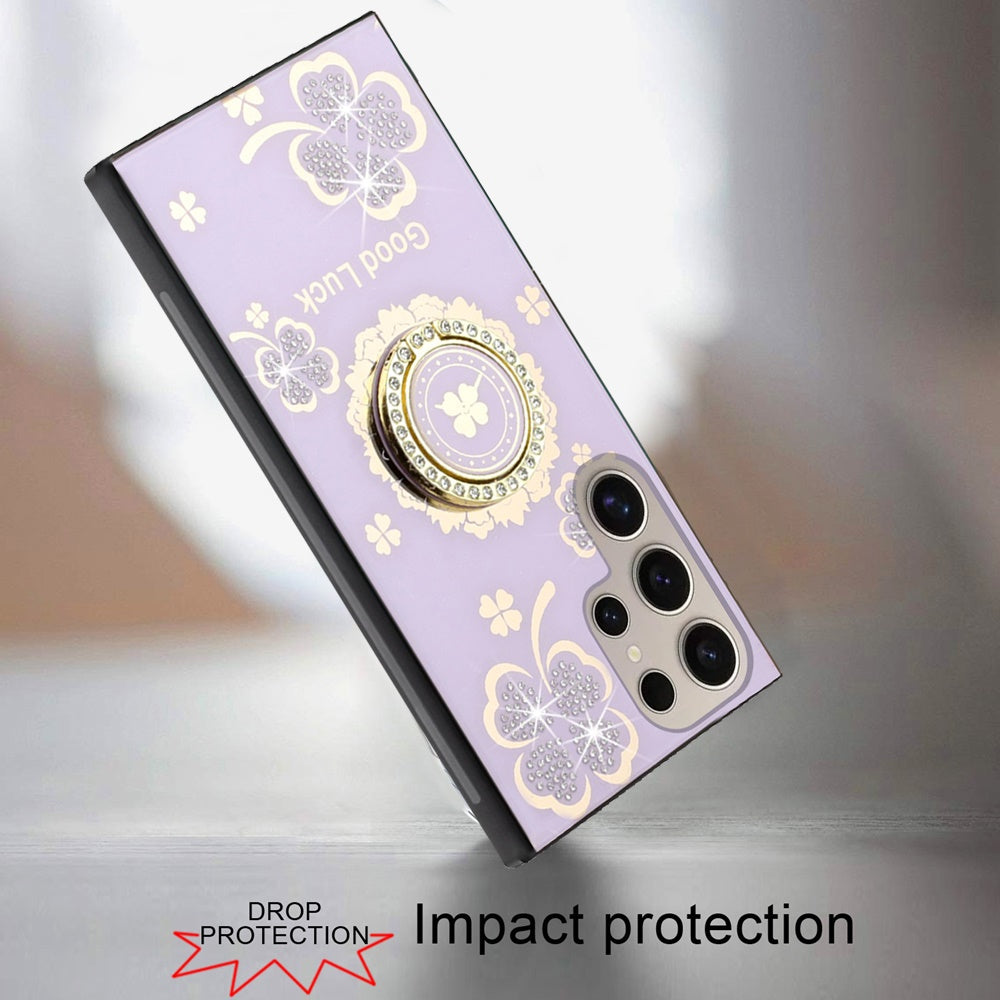 For Samsung Galaxy S25 Ultra Diamonds 3D Fashion Bling Sparkly Glitter Ornaments Engraving Hybrid with Ring Stand Case Cover