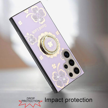 For Samsung Galaxy S25 Ultra Diamonds 3D Fashion Bling Sparkly Glitter Ornaments Engraving Hybrid with Ring Stand Case Cover