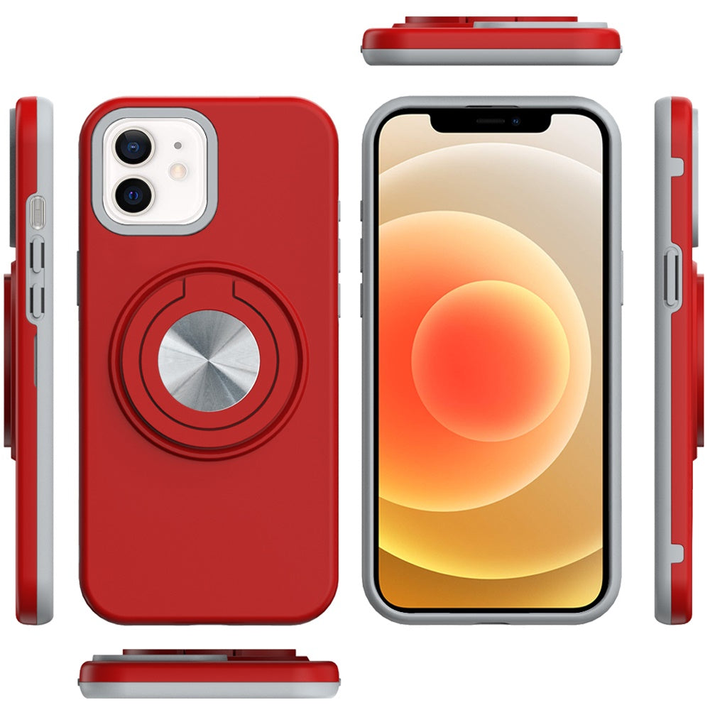For Apple iPhone 15 Metal Matte Hybrid with Invisible Rotational Ring Stand, Car Mount Friendly, Military Grade Slim Fit Sturdy Case Cover