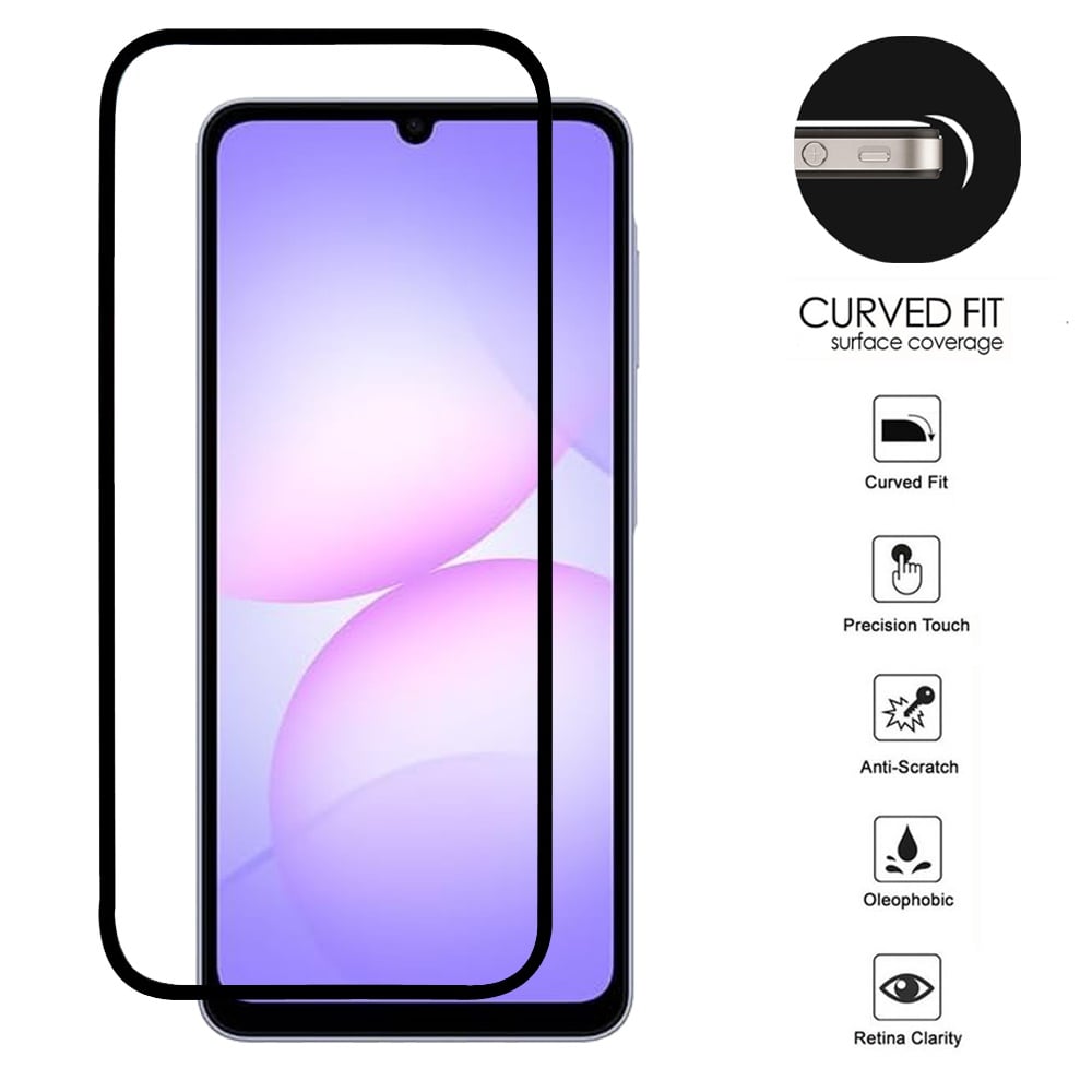Screen Protector for Samsung Galaxy A08 4G, A07 5G, A07 4G Premium Tempered Glass 9H Full Coverage HD Transparent Black Edged Shatter Bubble Free Resistant Durable Black