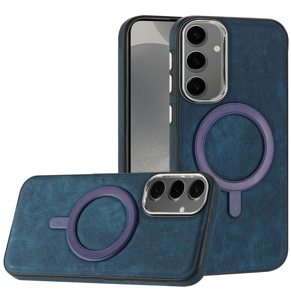 For Samsung Galaxy S25 /S24 Fashion PU Vegan Leather Chrome Edge Hybrid, MagSafe Compatible, Durable TPU Hard PC Case Cover