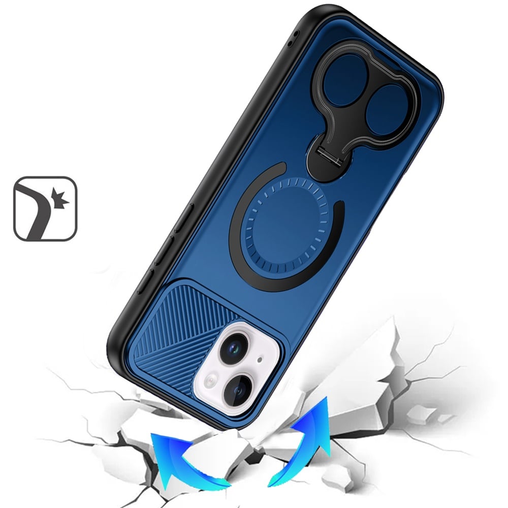 For iPhone 15 (6.1") Hybrid with Invisible 2 Hole Ring Stand Magnetic back Car Mount Friendly Protector Case Cover
