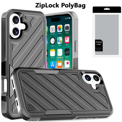For Apple iPhone 16 Plus Hybrid lined shockproof dual layer Rugged 2in1 Hard PC & Silicone TPU Non Slip Textured Tough Armor Case Cover Red+Black