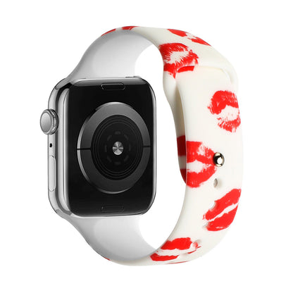 Watch Band for Apple Watch 42/44/45/46mm & Ultra 49mm, Series 4-10 & SE Premium Silicone Fashion Printed Design Adjustable Sport Strap Flexible Soft Comfortable Secure Fit White
