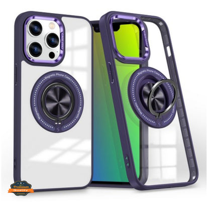 For Apple iPhone 17 AIR Clear Transparent Back Hybrid with Rotating Ring Stand, MagSafe Compatible Shockproof Slim TPU PC Case Cover