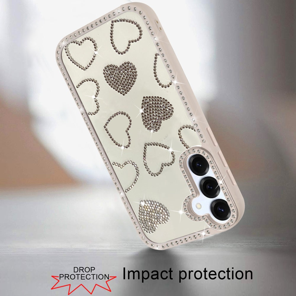 For Samsung Galaxy S25 FE, S25 Fan Edition Spread Love Glitter Shimmer Bling Diamond Edge Hybrid Drop Protection Shockproof Design Case Cover