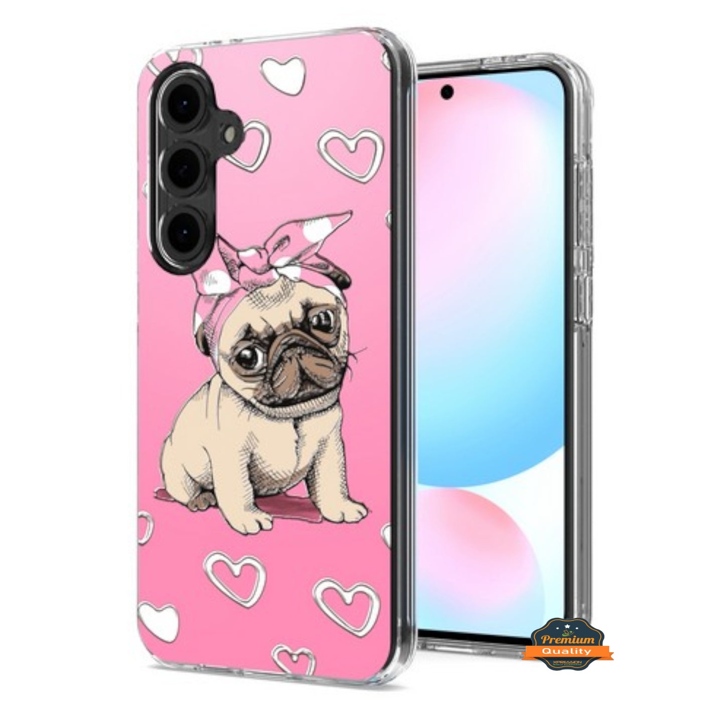 For Motorola Moto G Power 5G 2026 Hybrid Clear Frame with Trendy Pattern Design, Shockproof Hard Back & TPU Rubber Case Cover Dog Pink Heart