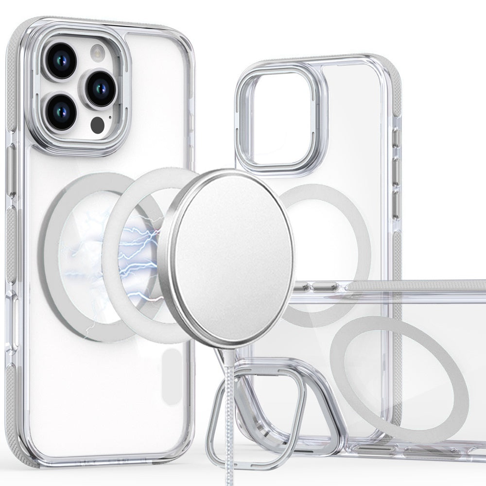 For Apple iPhone 16 Pro (6.3") Hybrid Clear Invisible Camera Bracket Stand [With Magsafe Magnetic Circle] Shockproof Color Frame Case Cover