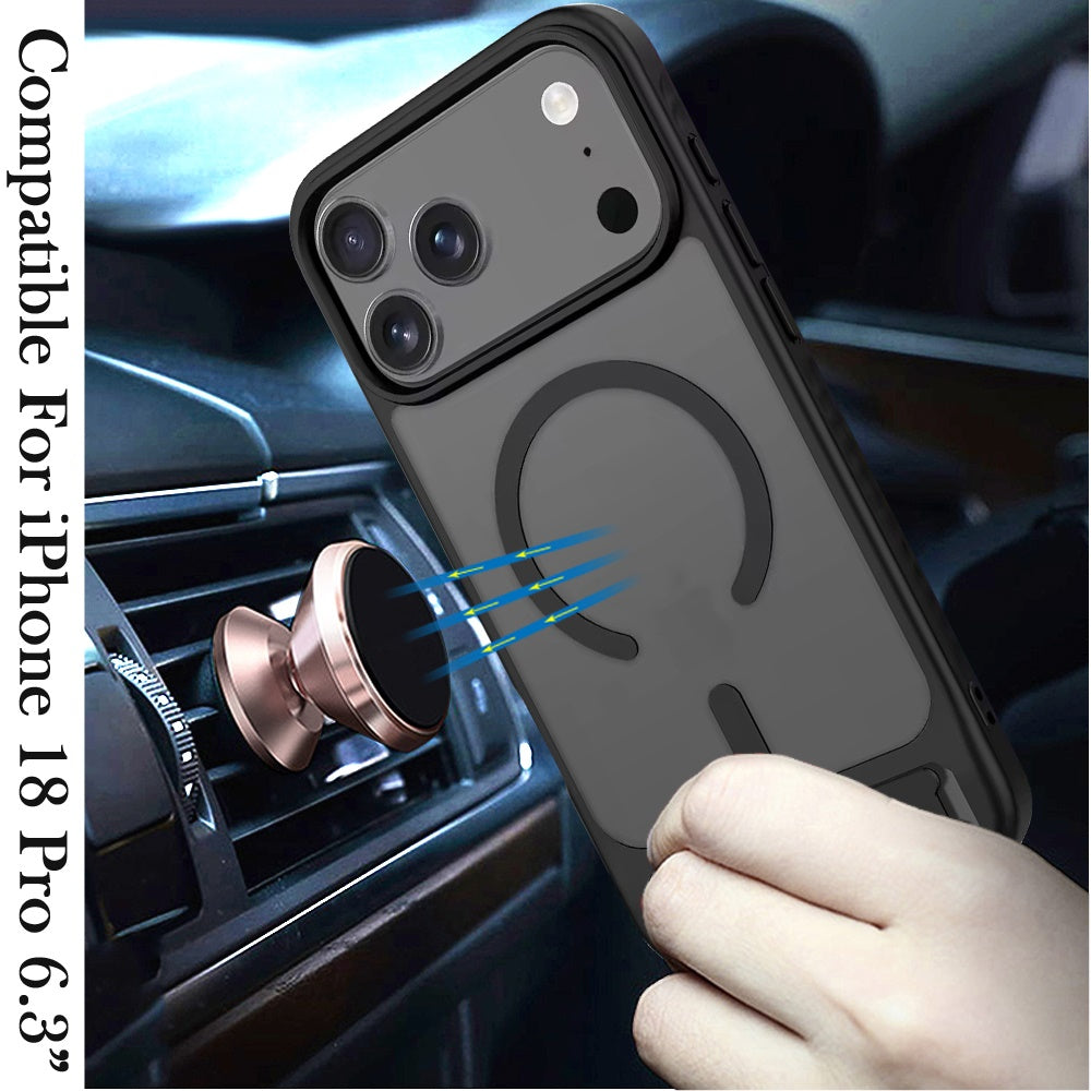 Phone Case for Apple iPhone 18 Pro Matte Magnetic Metal Kickstand Shockproof Grip Anti Slip Durable Protective Heavy Duty Hybrid Cover