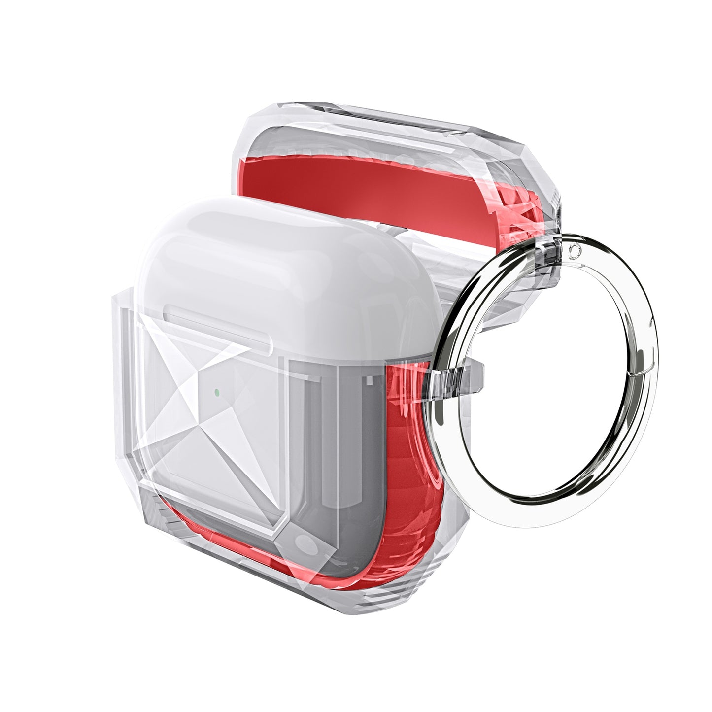 For Airpods Pro 3 (2025) Transparent Diamond Clear Design Shock-Resistant Dustproof [Visible Front LED] [Wireless Charging] with Carabiner Case Cover