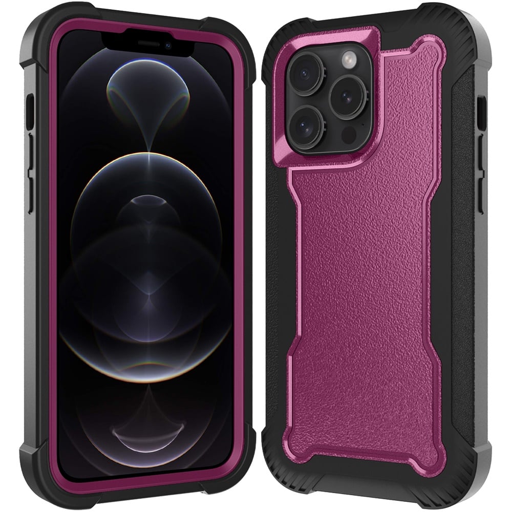 For Apple iPhone 12 Pro Max Tough Hybrid Case - Shockproof 3-in-1 Armor Full-Body Protection PC + TPU Rubber Bumper Frame Case Cover Burgundy