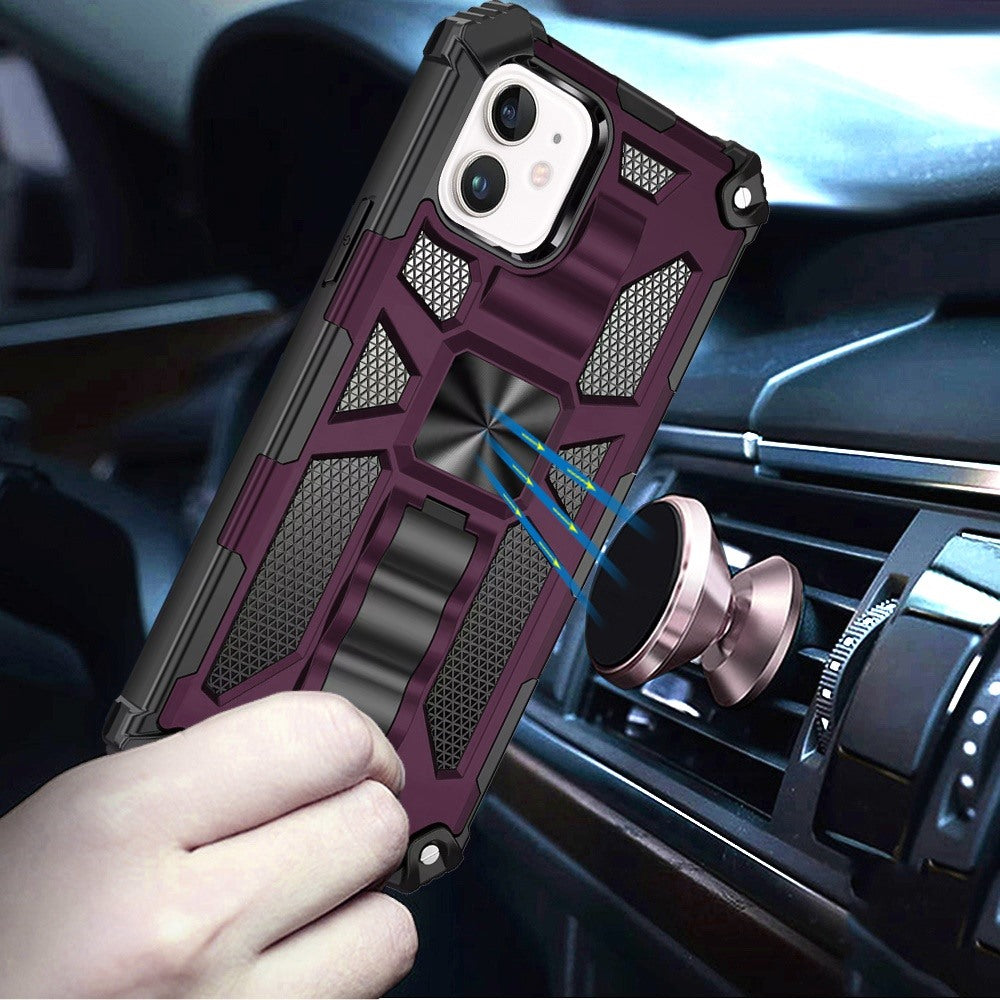 Phone Case for Apple iPhone 12 /12 Pro Built in Magnetic Hiden Kickstand Shockproof Rugged Armor Grip Hybrid Heavy Duty Anti Slip Protective Style Cover Purple