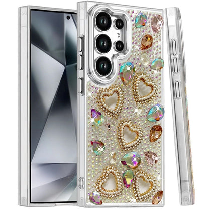Phone Case for Samsung Galaxy S24 Ultra Luxury Crystal Heart Rhinestone Diamond Bling Shockproof Hybrid Glitter Protective Stylish Durable Grip Cover