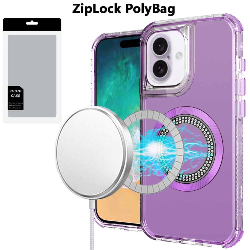 For Apple iPhone 16 Plus Magnetic Circle Compatible with Magsafe, Hybrid Chrome 3in1 Transparent Shockproof TPU Bumper Case Cover Clear