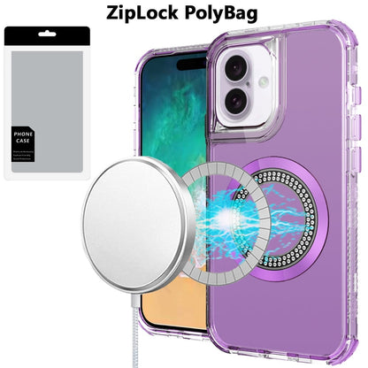 For Apple iPhone 16 Plus Magnetic Circle Compatible with Magsafe, Hybrid Chrome 3in1 Transparent Shockproof TPU Bumper Case Cover Clear