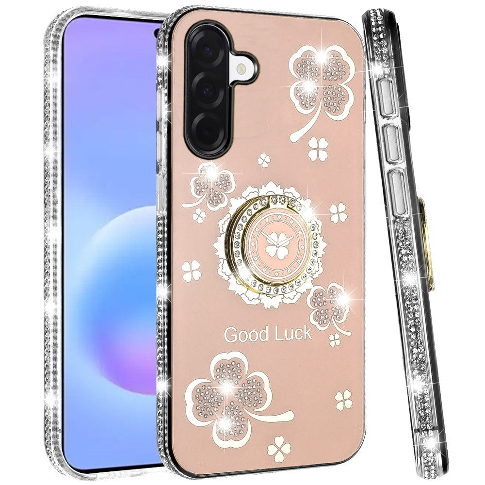 Phone Case for Samsung Galaxy A57 Glitter Diamond Ring Stand Sparkle Rhinestone Edge AntiSlip Kickstand Luxury Fashion Bumper Shockproof Cover