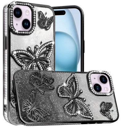 Phone Case for Apple iPhone 15 Plus Butterfly Freedom Shimmer Glitter Thick TPU Shockproof Anti Slip Durable Protective Design Cover