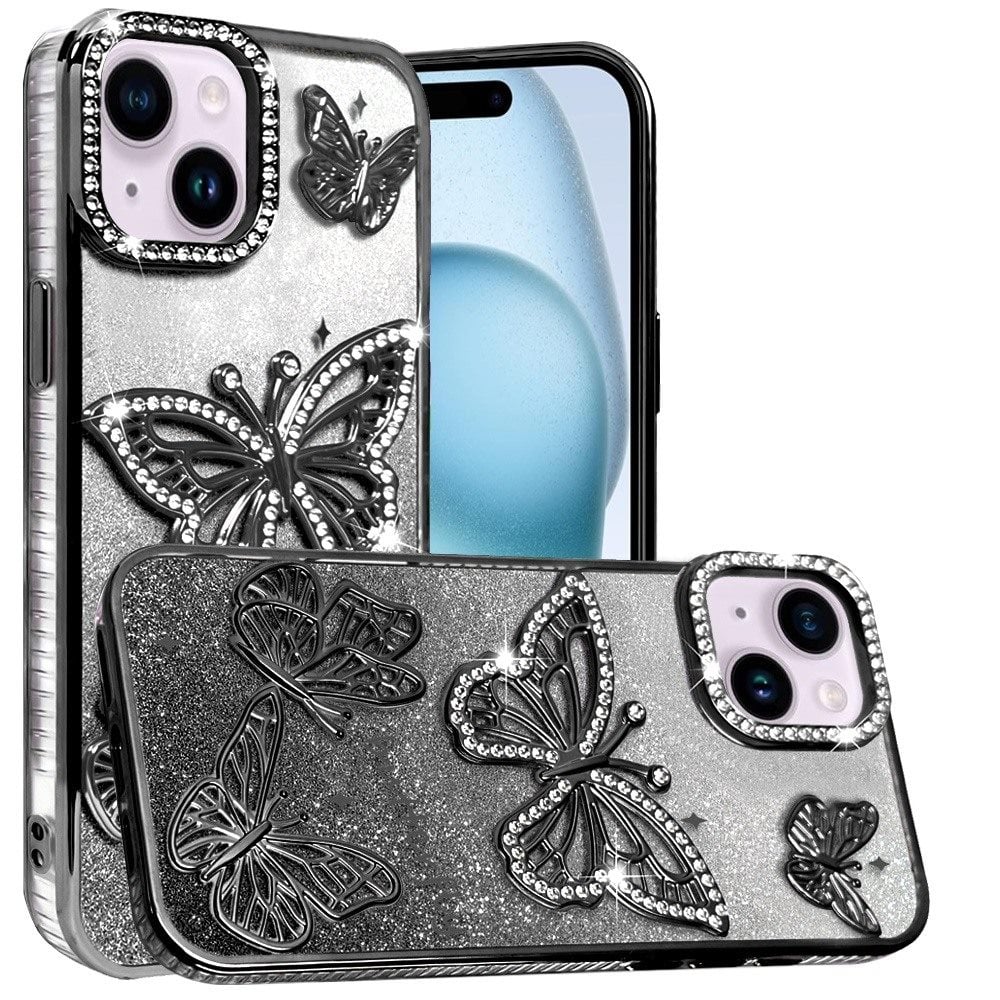 Phone Case for Apple iPhone 15 Plus Butterfly Freedom Shimmer Glitter Thick TPU Shockproof Anti Slip Durable Protective Design Cover