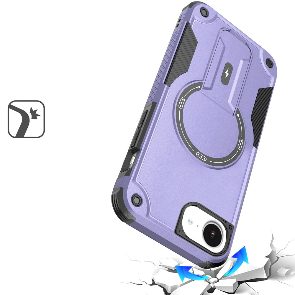 Phone Case for Apple iPhone 17E /16E/SE4 Magnetic Kickstand Rugged Shockproof Armor Grip Anti Slip Heavy Duty Protective Matte Stand Hybrid Cover Purple