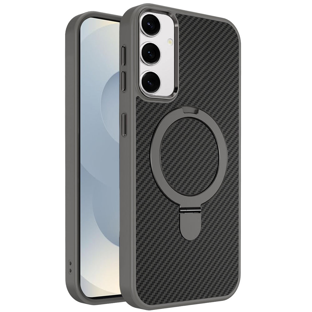 For Samsung Galaxy S26 Hybrid Carbon Fiber Design with MagSafe Compatible [Magnetic Circle], Ring Stand Shockproof Slim TPU Case Cover