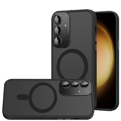Phone Case for Samsung Galaxy S23 Shockproof Magnetic Hybrid Metal Frame Tempered Camera Glass Lens Protector Military Drop Protection Armor Cover Black