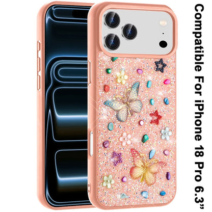 Phone Case for Apple iPhone 18 Pro 3D Butterfly Diamond Bling Glitter Shockproof Stylish Protective Luxury Hybrid Sparkly Durable Grip Design Cover