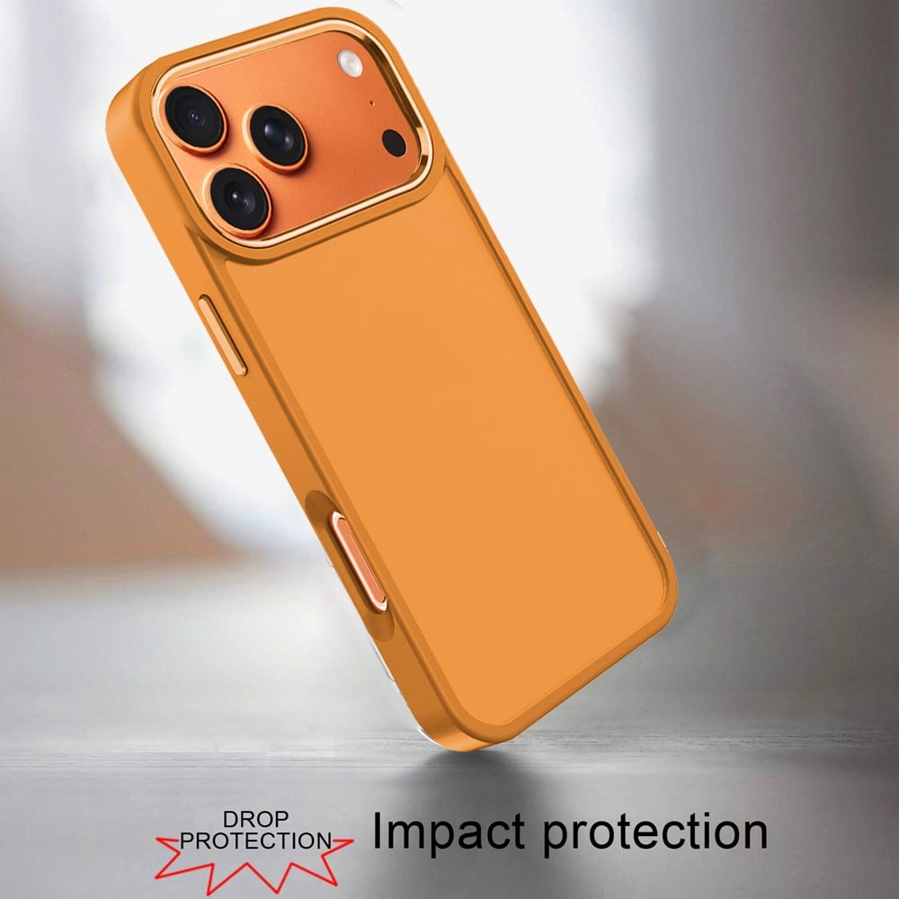 Phone Case for Apple iPhone 17 Pro Max Polished Acrylic Hybrid TPU Slim Shockproof Metal Button Thick Durable Grip Camera Protection Anti-Scratch Cover Cosmic Orange