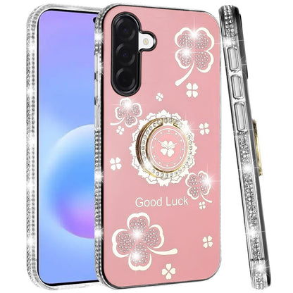 Phone Case for Samsung Galaxy A57 Glitter Diamond Ring Stand Sparkle Rhinestone Edge AntiSlip Kickstand Luxury Fashion Bumper Shockproof Cover