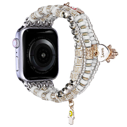 Watch Band for Apple Watch 38/40/41mm, Series 1-8 & SE Beaded Stretch Bracelet Love Charm Pendant Elastic Comfortable Replacement Strap White