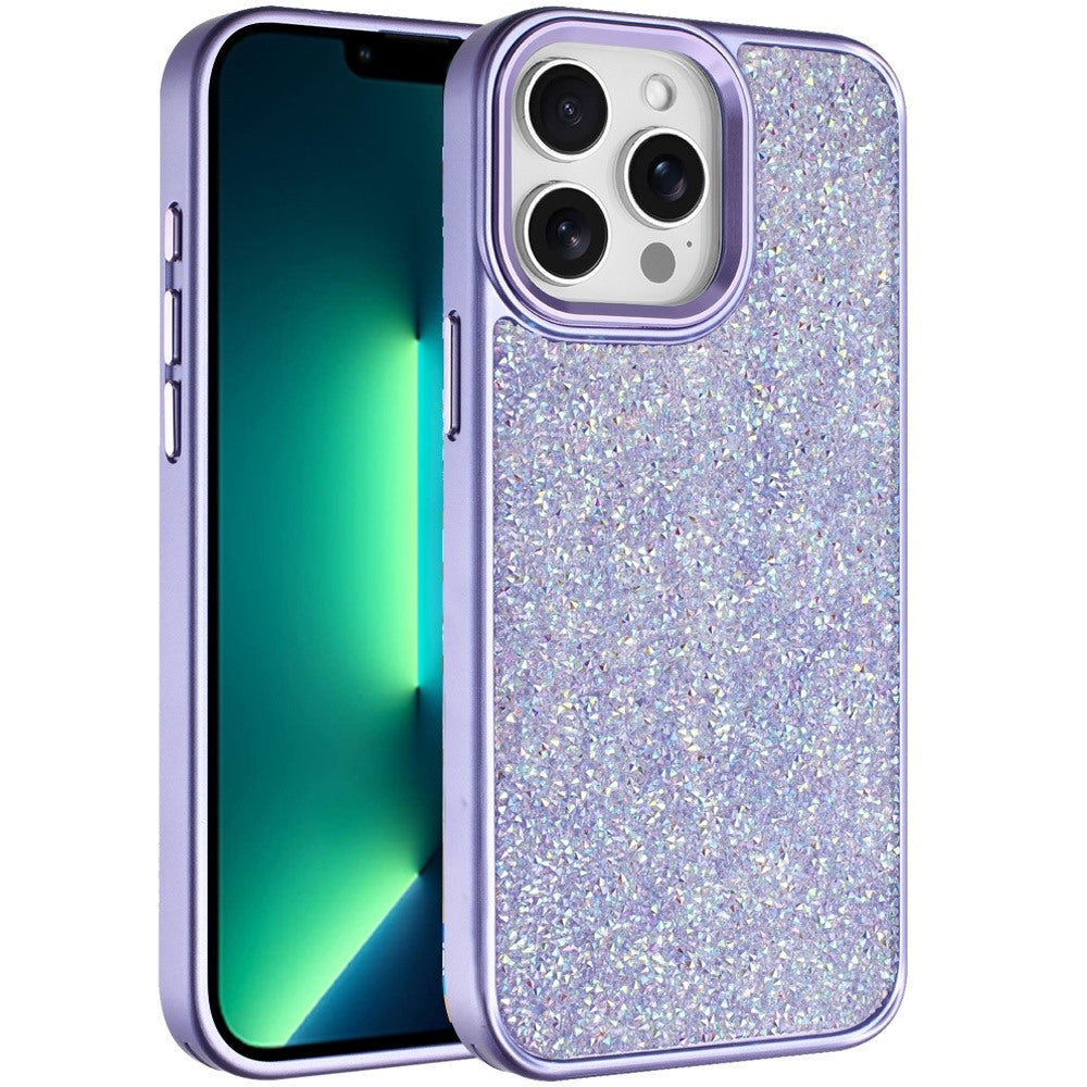 For Apple iPhone 13 Pro Max Crystal Sparkle Diamond Glass Full Mini Glitter Bling Frame TPU Hybrid Protective Case Cover
