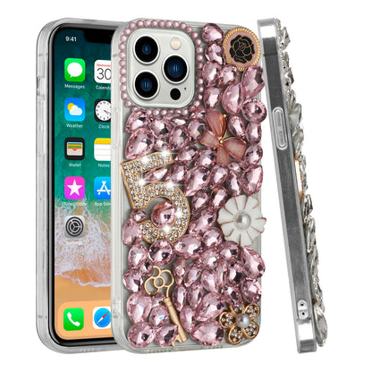 Phone Case for iPhone 15 Luxury Full Diamond Glitter 3D Floral Ornament Hybrid Shockproof Stylish Rhinestone Designer Protective Elegant Cover