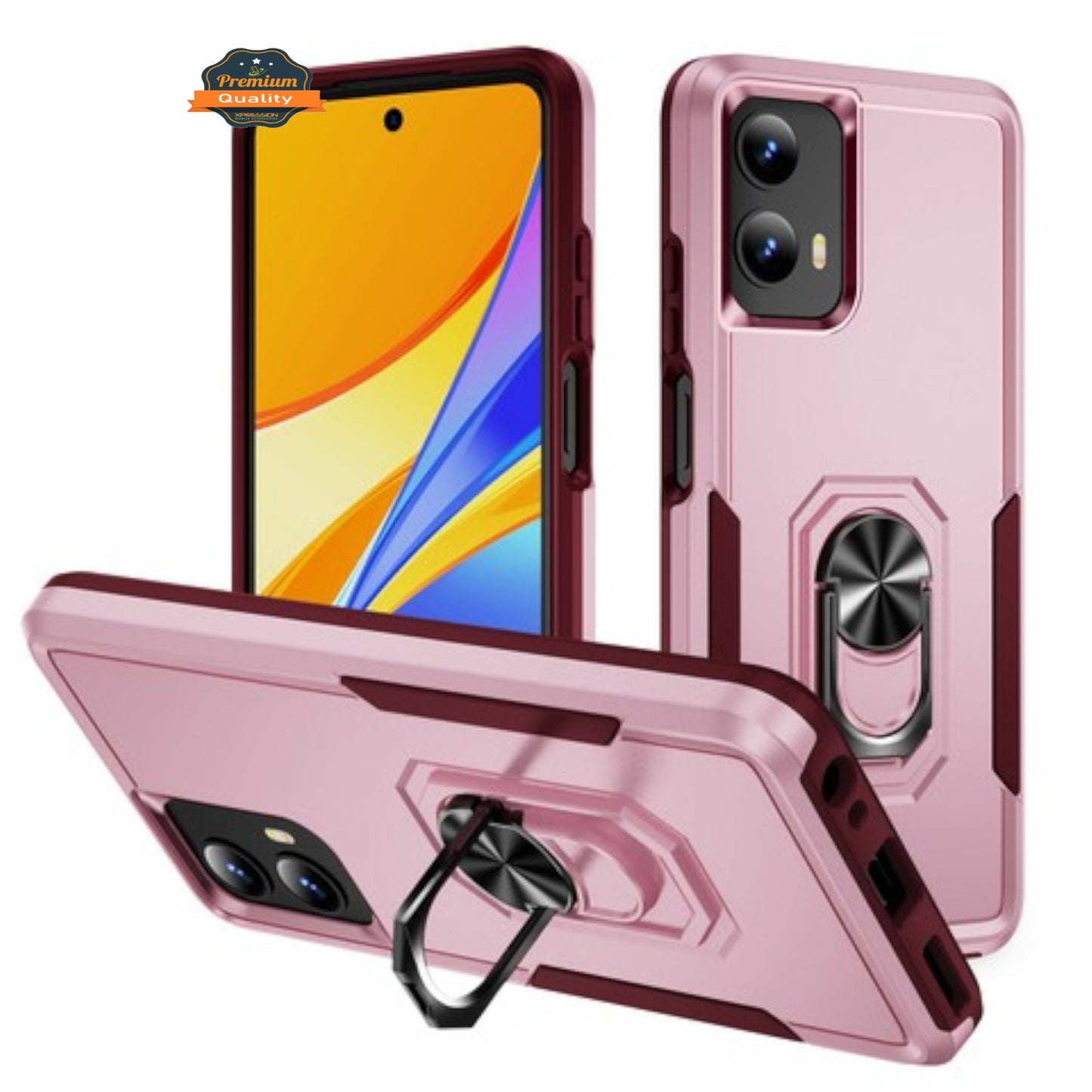 For Motorola Moto G 5G 2025 Heavy Duty Rugged Hybrid, Dual-Layer Shockproof Protection with Magnetic Ring Stand Holder Case Cover