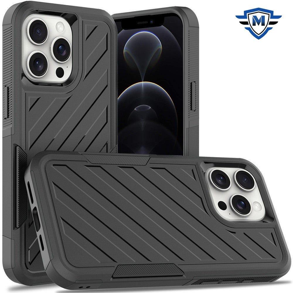 For Apple iPhone 16 Pro Max (6.9") Premium Design Hybrid lined Shockproof Rugged Textured 2in1 Hard PC & Silicone TPU Non Slip Tough Case Cover
