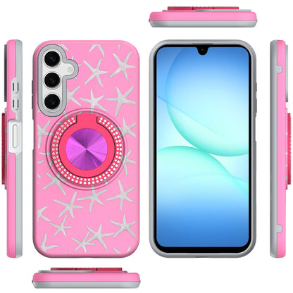 For Samsung Galaxy A17 5G Pattern Design Hybrid with Invisible Ring Stand & Magnetic Back, Shockproof Protective Grip Case Cover