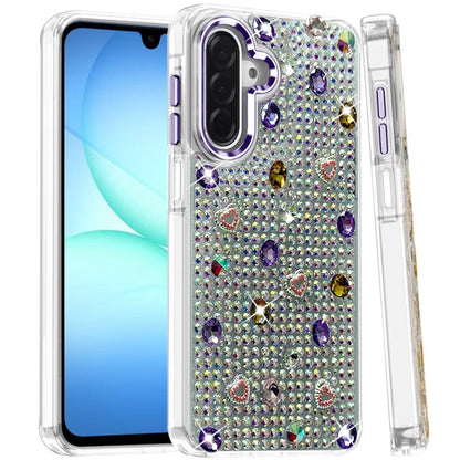 Phone Case for Galaxy A17 5G Chrome Fashion Hybrid Bling Diamond Heart Rhinestone Decorative Stones Sparkling Embellished Design Cover