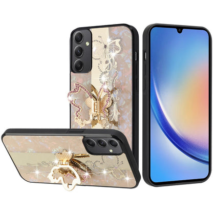 Diamond 3D Fashion Floral Glitter Engraved Luxury Bling Hybrid Shockproof Chrome Edge Protective Grip