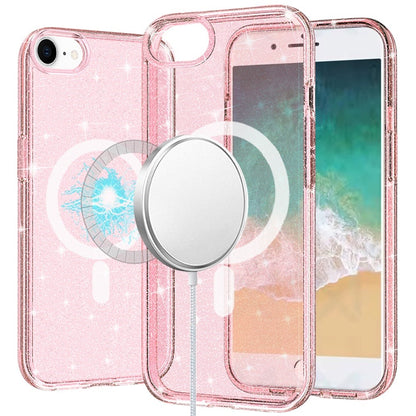 For Apple iPhone 17 Pro MagSafe Compatible Glitter Sparkle Bling Hybrid Case with Magnetic Circle, Slim TPU & Hard PC Frame Case Cover Pink