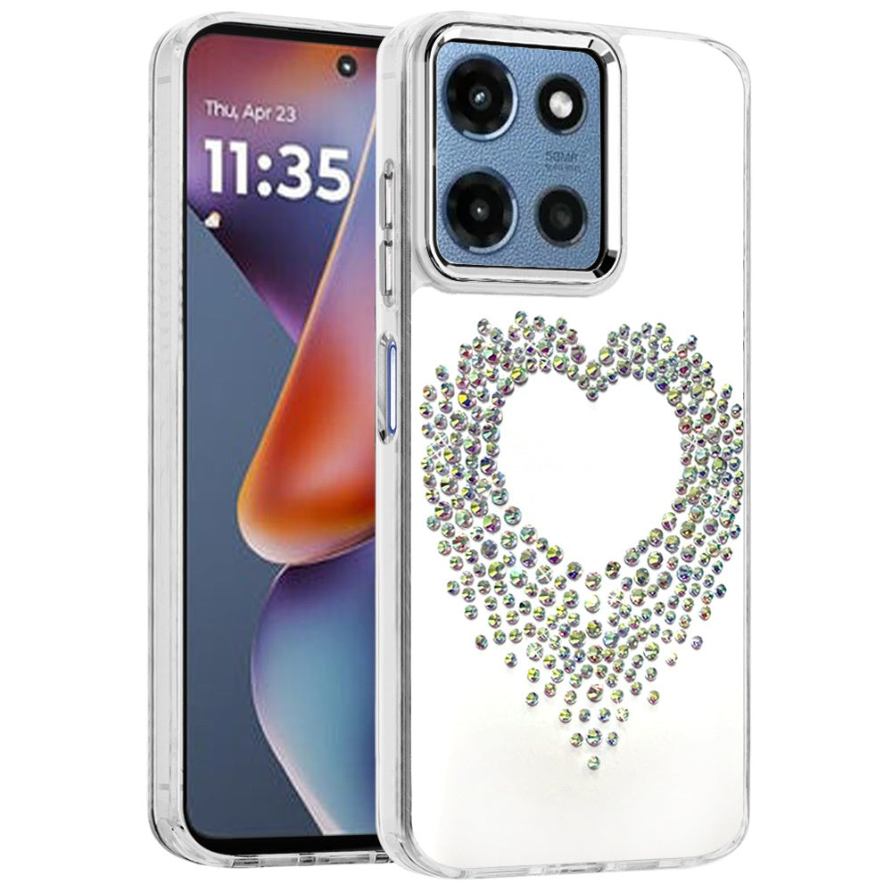 Phone Case for Motorola Moto G Play 5G 2026 Angel Hearts Bling Shimmer Colorful Glitter Chrome Edge Shockproof Stylish Hybrid Design Cover Silver