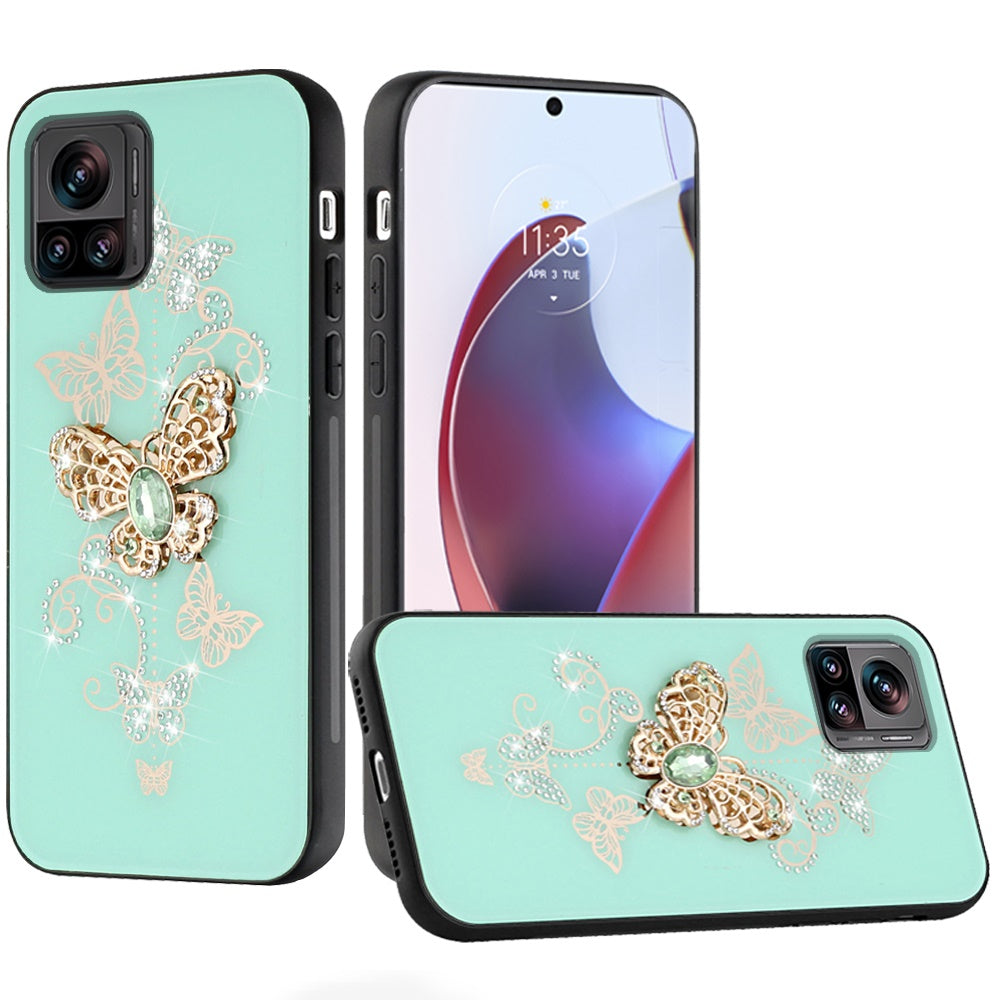 For Apple iPhone 16 Plus (6.7") Diamonds 3D Bling Sparkly Glitter Ornaments Engraving Hybrid Fashion Ring Stand Case Cover